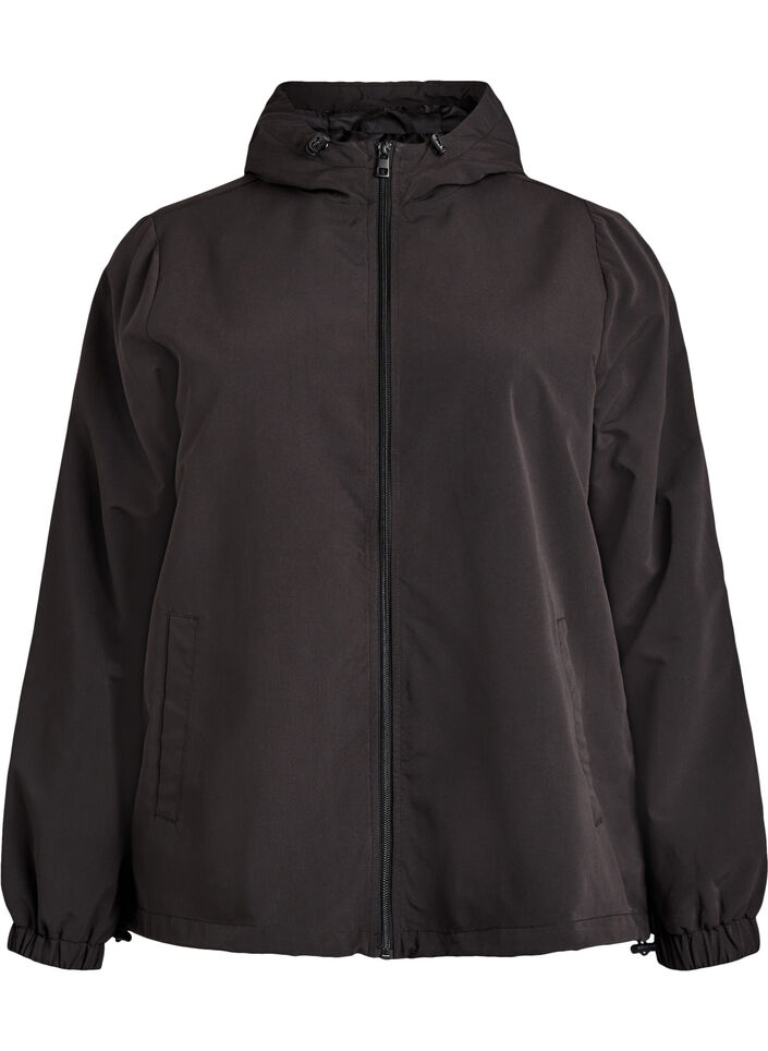 Lightweight jacket with a hood and zipper, Black, Packshot image number 0