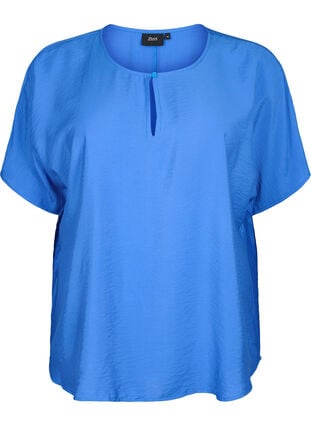 Short sleeve blouse in viscose, Monaco Blue, Packshot image number 0