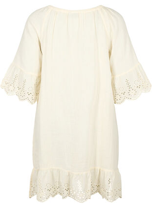 Cotton dress with embroidery anglaise, Buttercream, Packshot image number 1