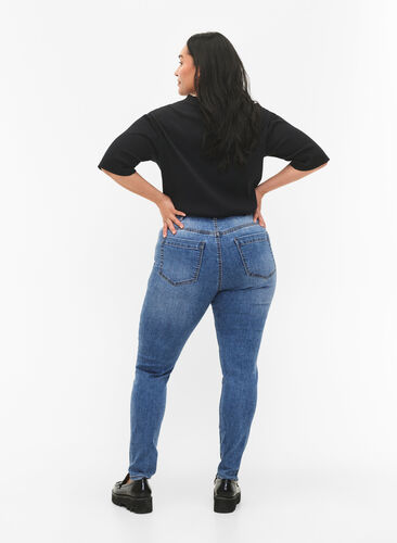 Amy jeans with a high waist and super slim fit, Blue denim, Model image number 1