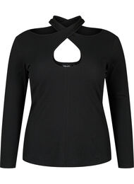 Cut-out blouse with long sleeves, Black, Packshot