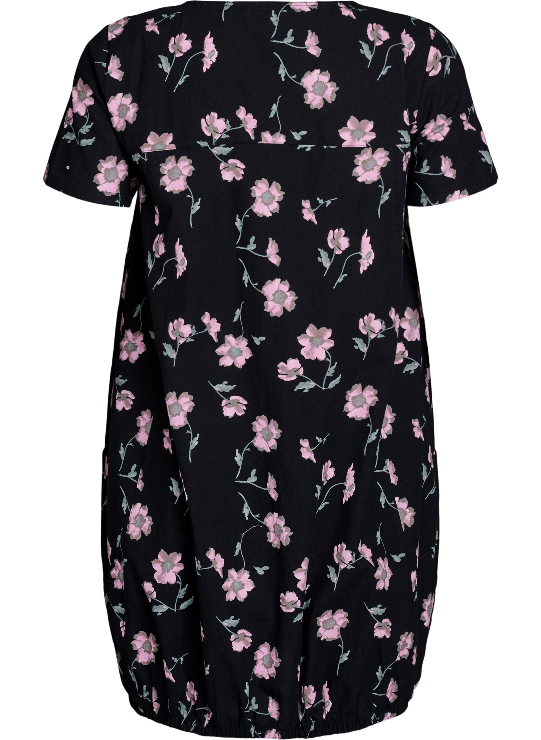 ZizzifashionShort-sleeved cotton dress with print, Black, Packshot image number 1
