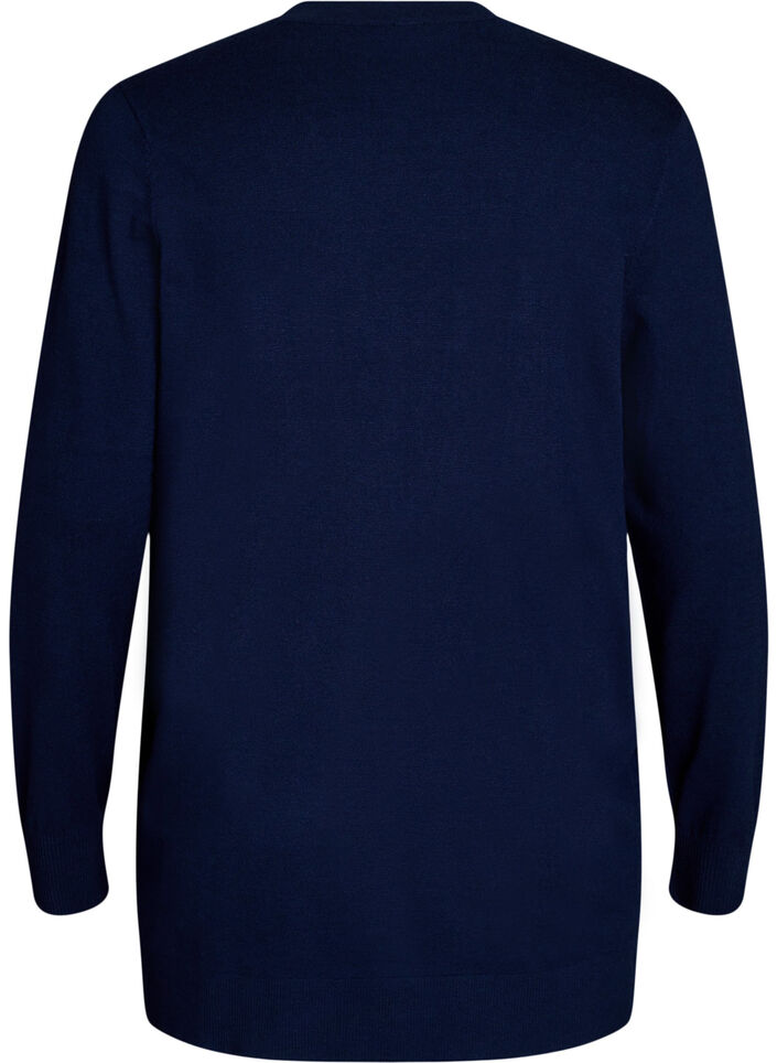 Long open-front knit cardigan with pockets, Blue, Packshot image number 1