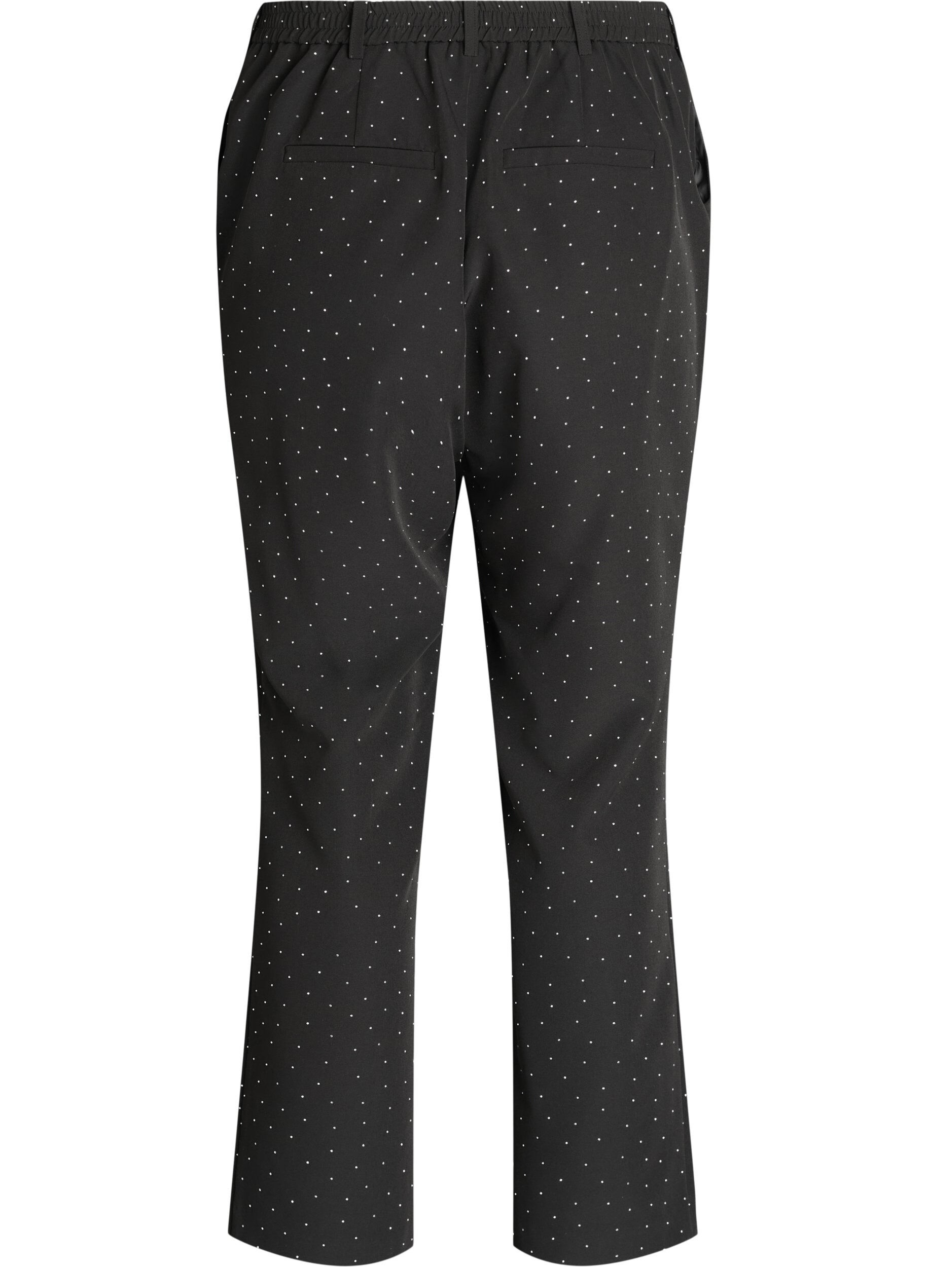 Zizzifashion Trousers with rhinestones and a high waist, Black, Packshot image number 1