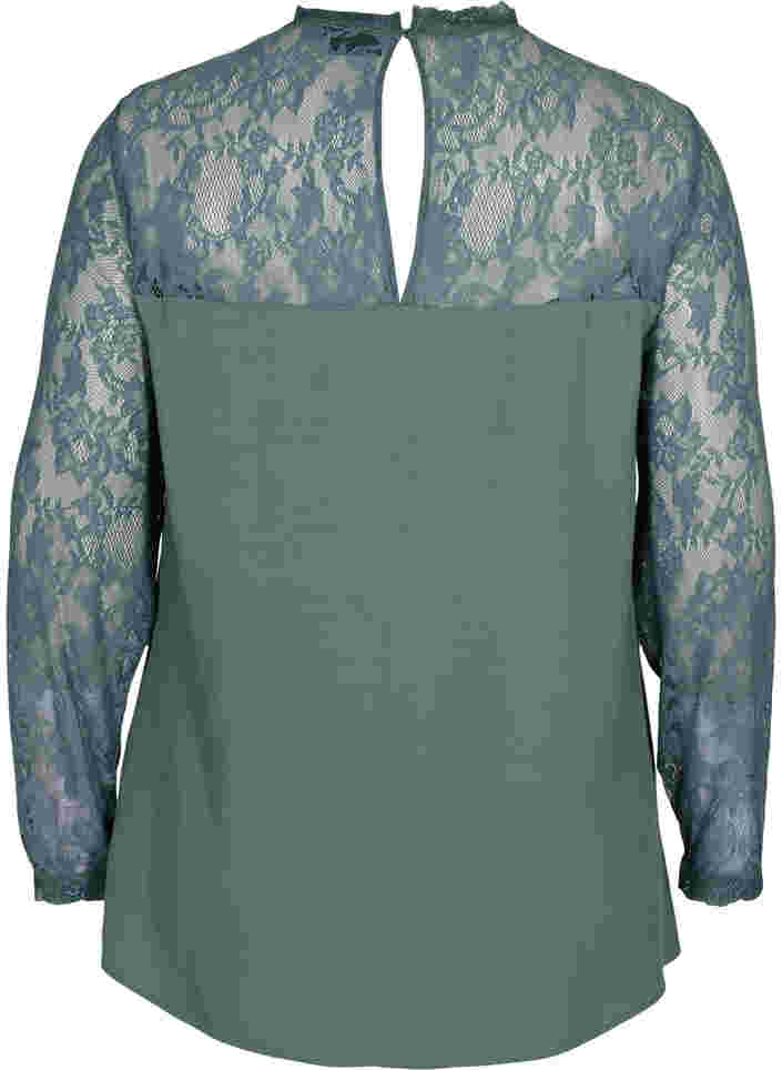 Long-sleeved viscose blouse with lace, Balsam Green, Packshot image number 1