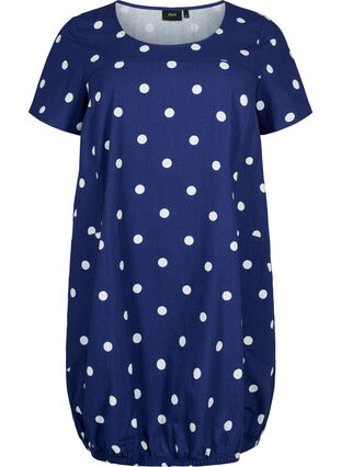 Short-sleeved cotton dress with floral print, Medieval Blue DOT, Packshot image number 0