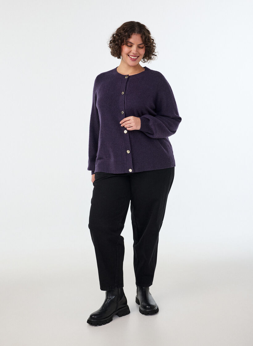 Cardigan in soft knit with gold-coloured buttons, Purple, Model image number 1