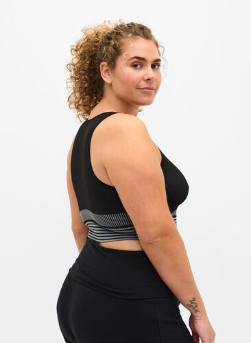 Sports bra with stripes, Black, Model image number 1