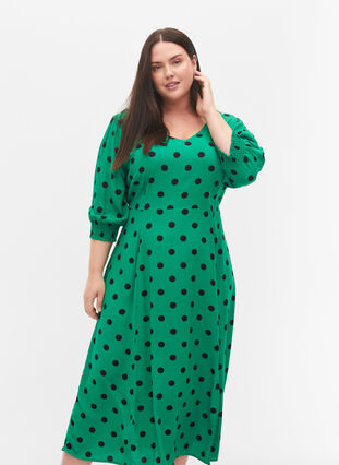Polka dot viscose midi dress, Jolly Green Dot AOP, Model image number 2