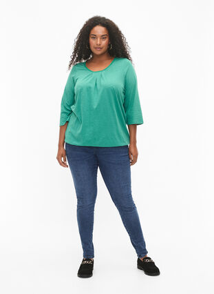 Cotton blouse with 3/4 sleeves, Pine Green, Model image number 2