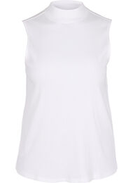 High neckline cotton top with ribbed fit, Bright White, Packshot