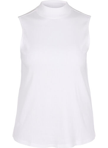 High neckline cotton top with ribbed fit, Bright White, Packshot image number 0