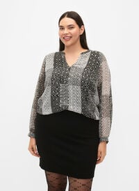 Printed blouse with v-neckline, Black Graphic Stripe, Model