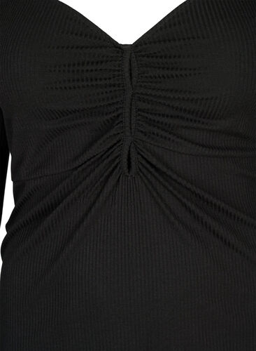 Ribbed blouse with hole detail, Black, Packshot image number 2