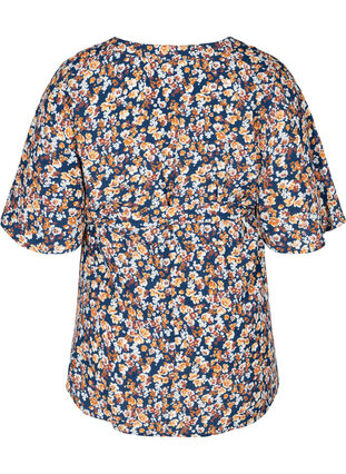 Printed viscose tunic with 2/4 sleeves, Amberglow Flowers, Packshot image number 1