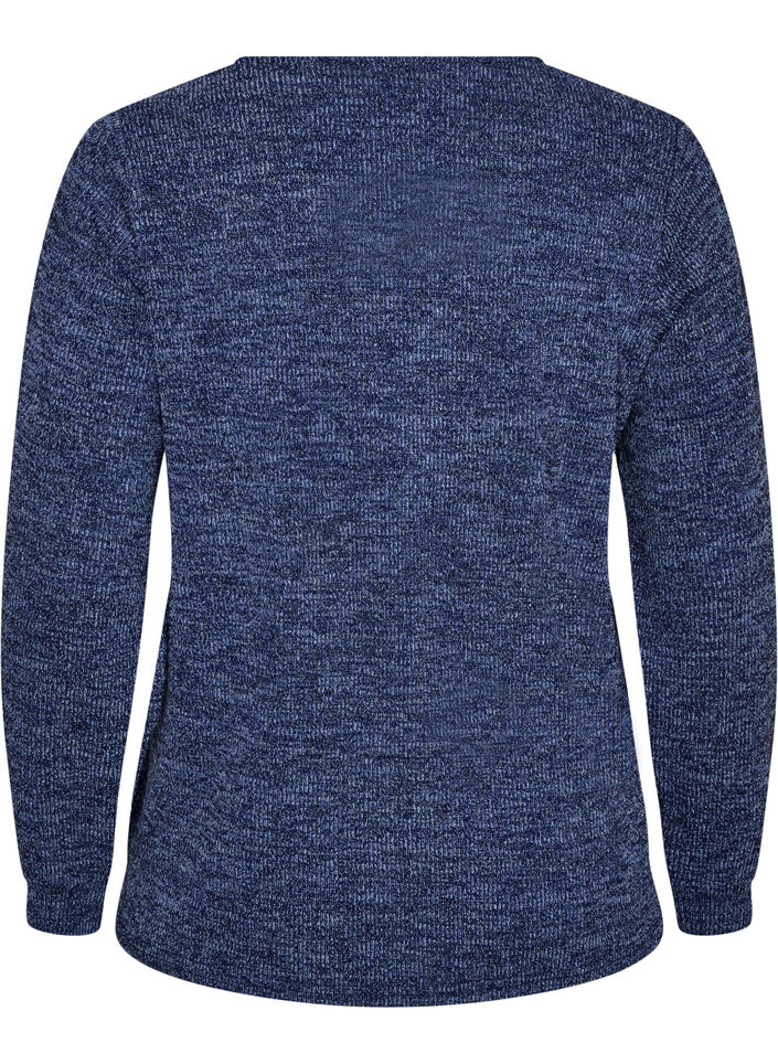Jersey blouse with a V-neck and long sleeves, Blue, Packshot image number 1