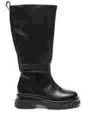 Wide fit leather boot with zip, Black, Packshot