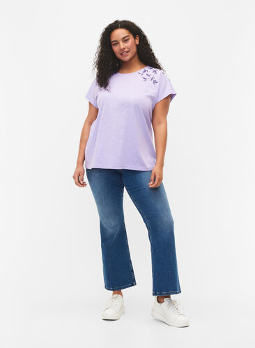 Cotton t-shirt with leaf print, Lavender C Leaf, Model image number 2