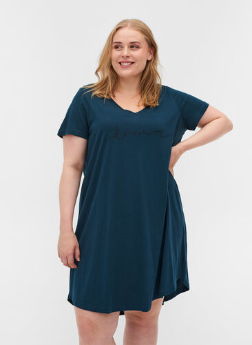 Short-sleeved cotton nightdress with print, Reflecting Pond Blac, Model image number 0
