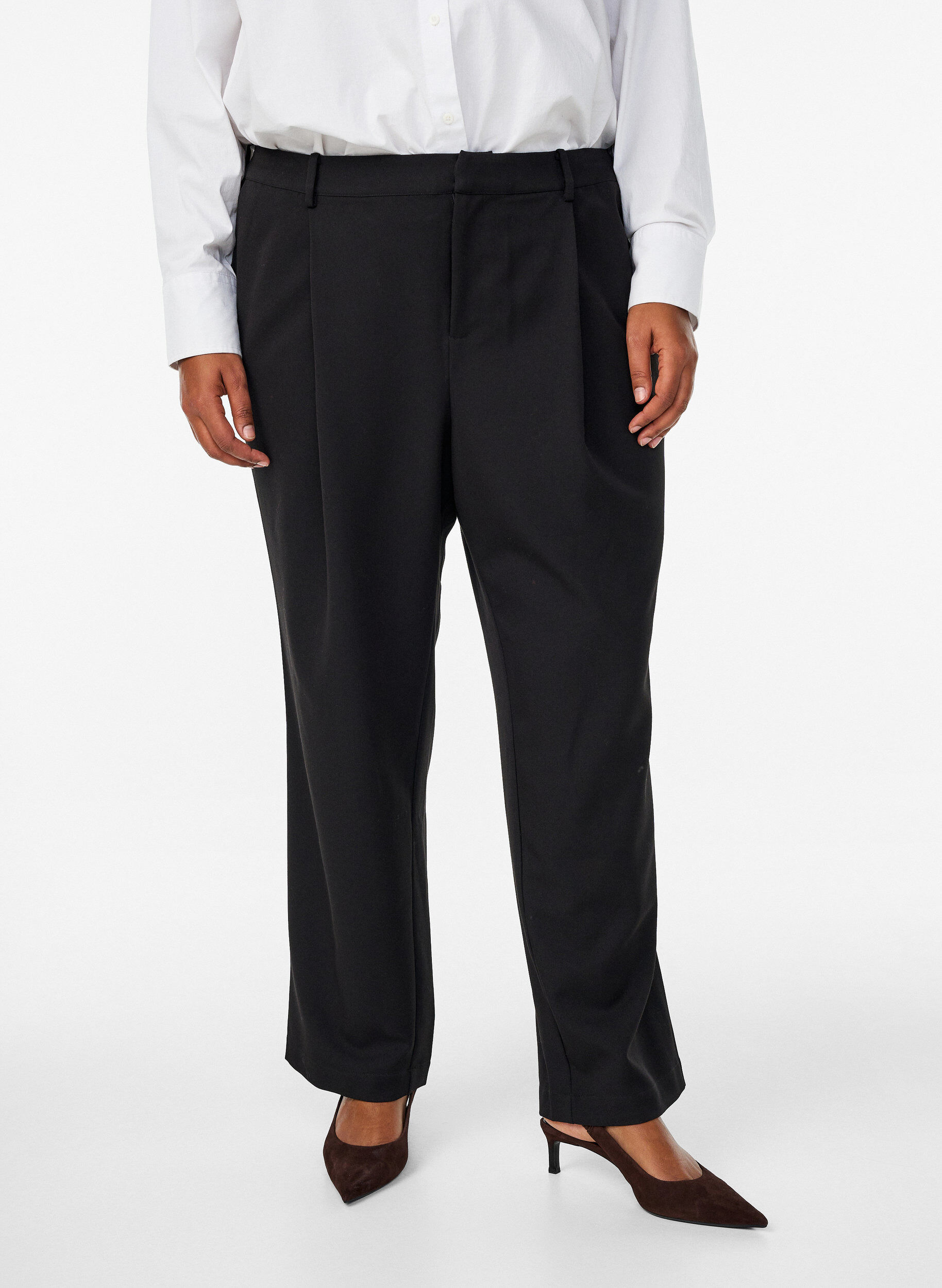 Zizzifashion High-waisted tailored trousers with straight legs, Black, Model image number 2