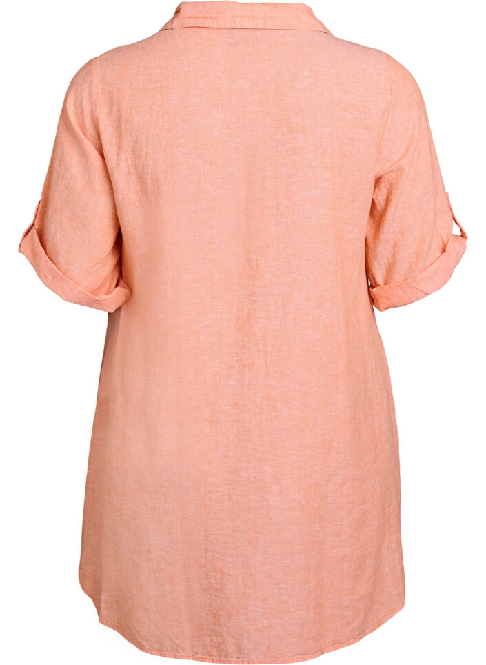 Linen and viscose tunic with A-shape, Coral, Packshot image number 1