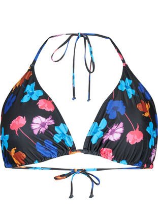 Triangle bikini bra with print, Black Flower AOP, Packshot image number 0