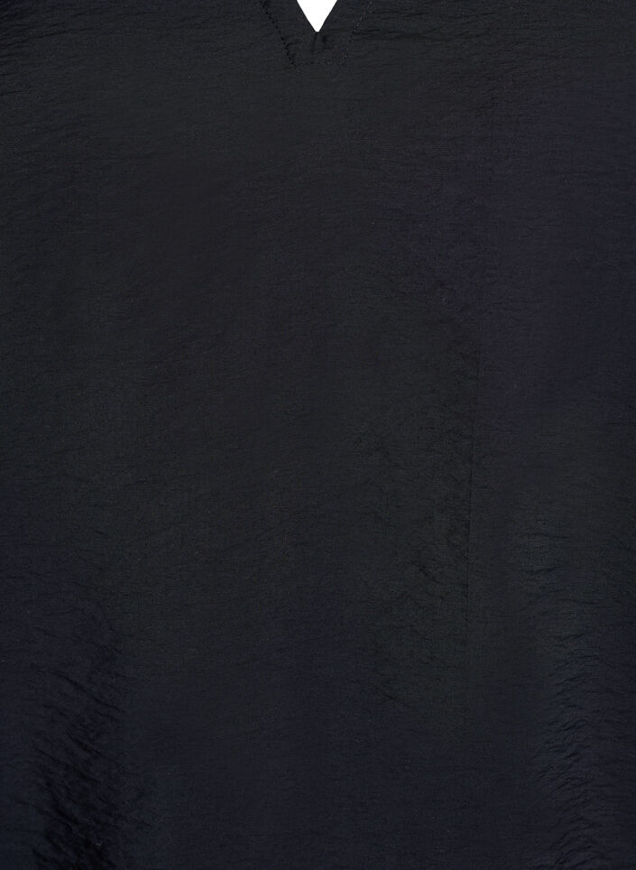 Blouse with short sleeves and a ruffled hem, Black, Packshot image number 2
