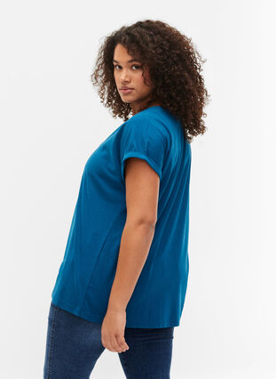 Short sleeve cotton blend T-shirt, Petrol Blue, Model image number 1