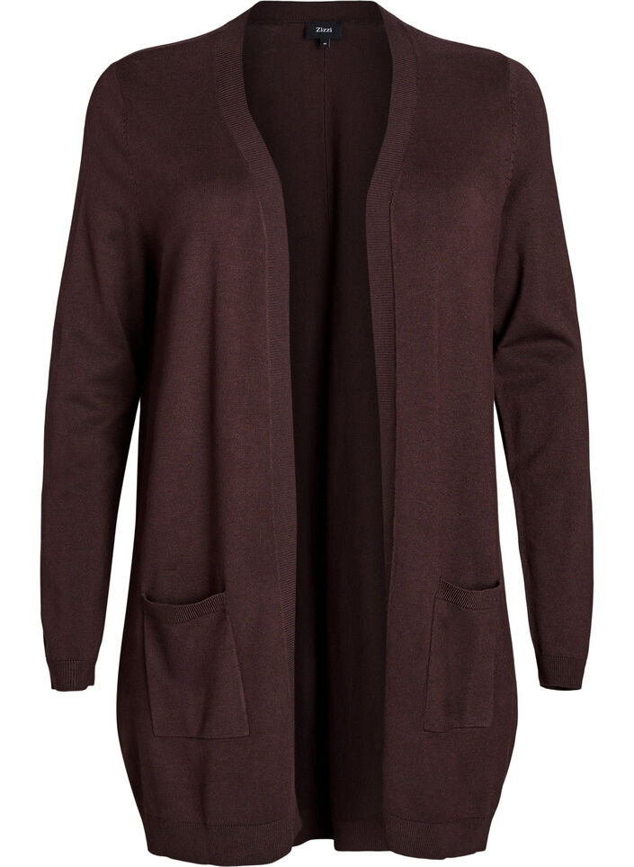 Long knitted cardigan in a viscose blend, Brown, Packshot image number 0