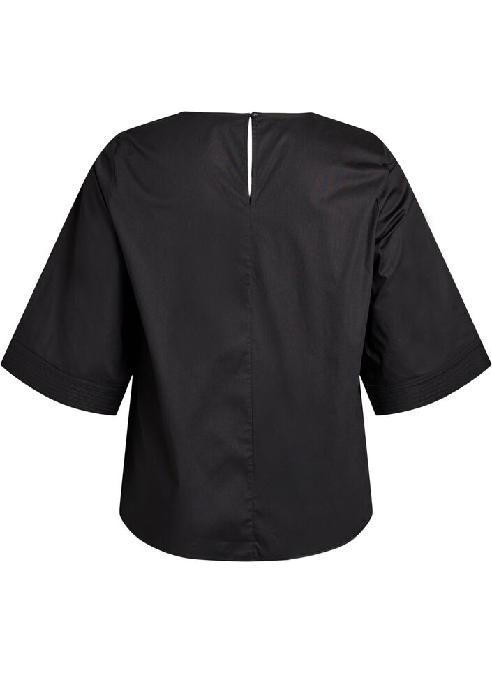 Blouse with stitching details and 3/4 sleeves, Black, Packshot image number 1