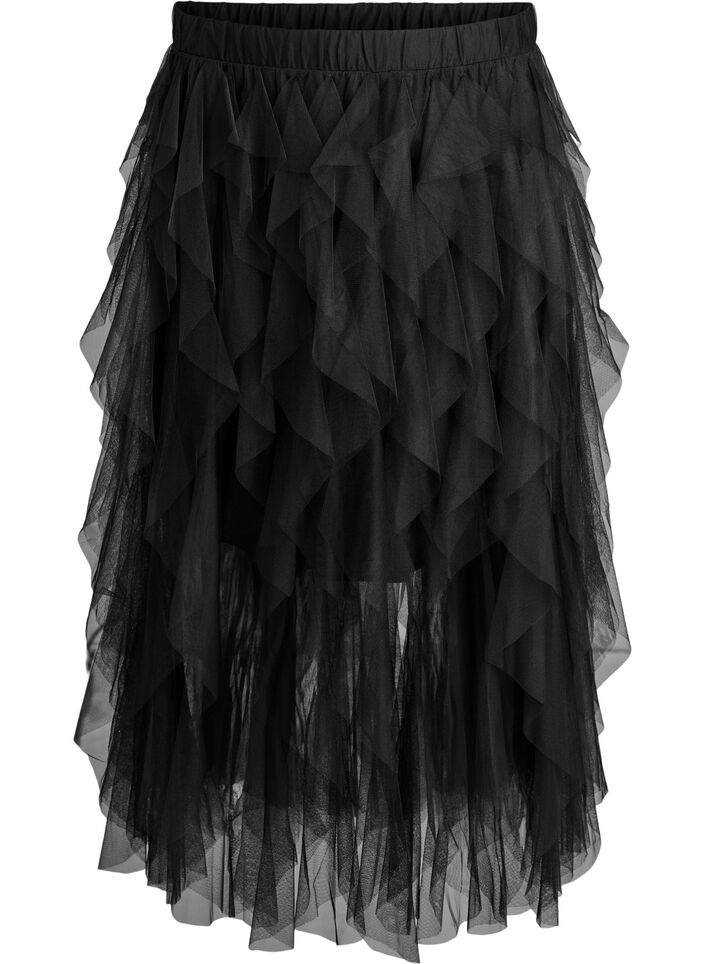 Midi tulle skirt with elastic waistband, Black, Packshot