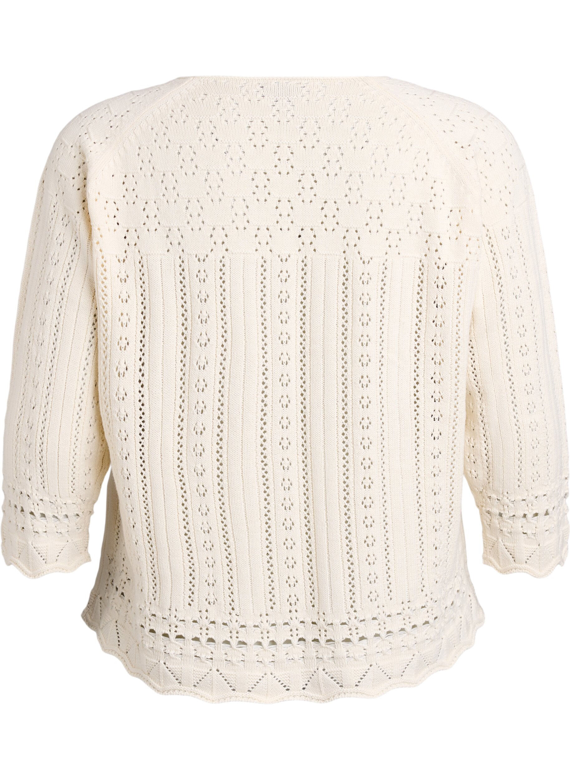 Zizzifashion Knitted top with eyelet embroidery and 3/4 sleeves, Beige, Packshot image number 1
