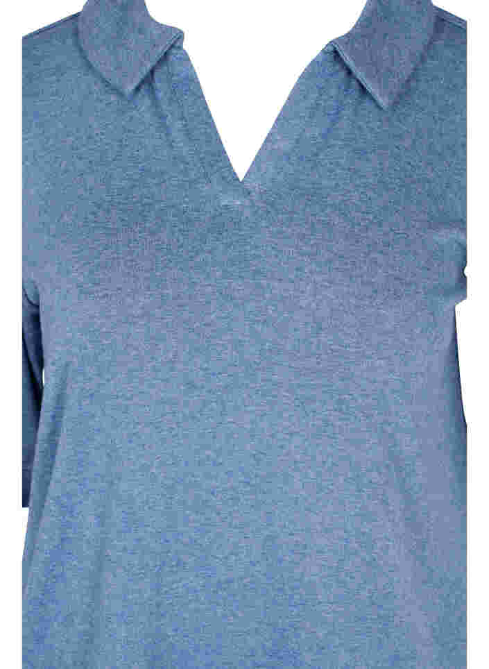 Marled blouse with collar and 2/4 sleeves, Blue Melange, Packshot image number 2