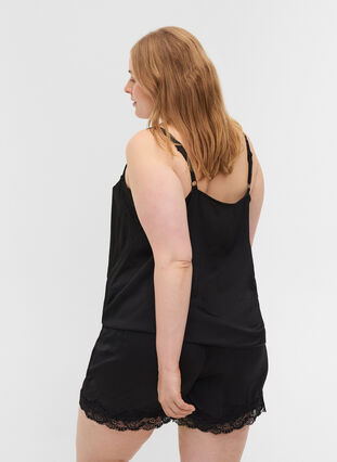 Pyjama top with lace trim, Black, Model image number 1
