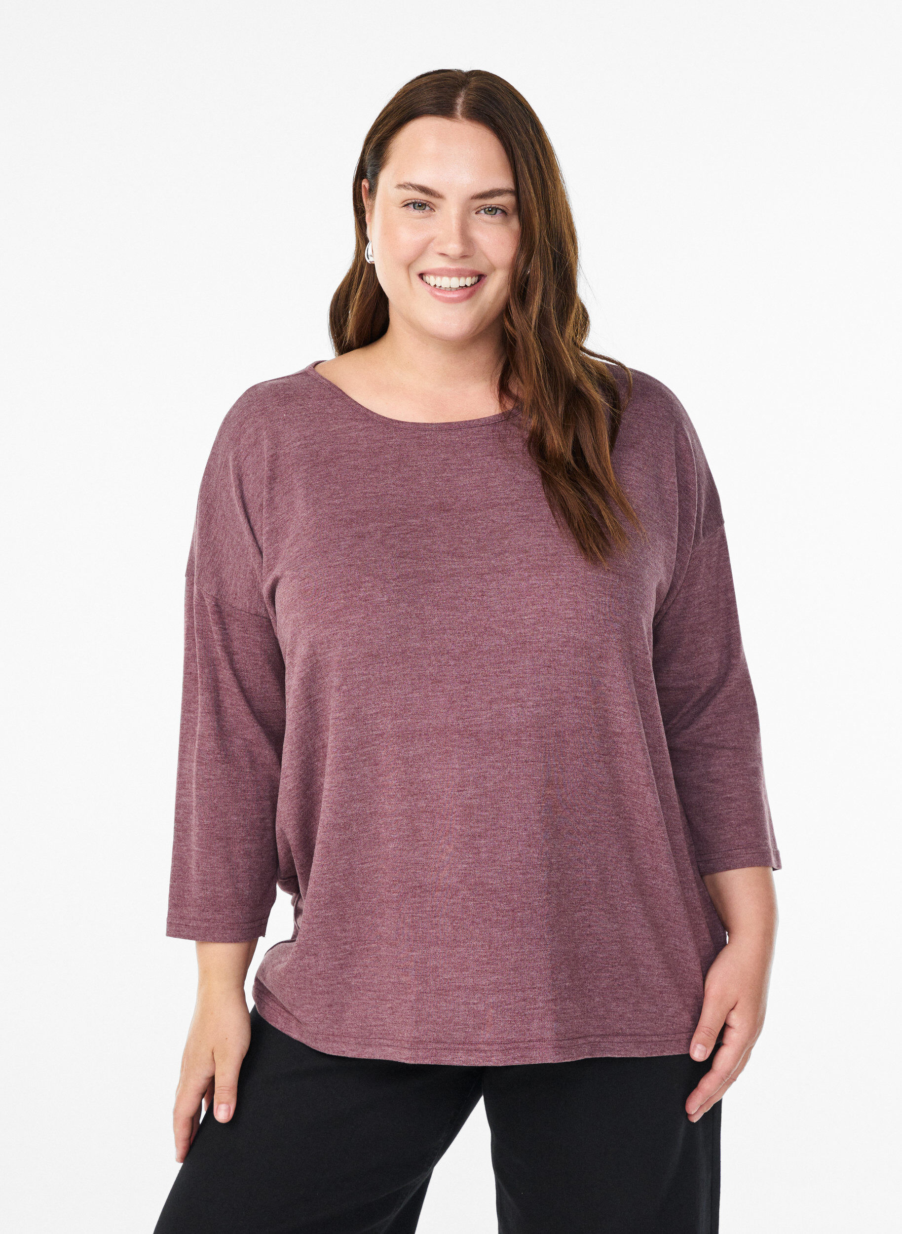 ZizzifashionJersey blouse with 3/4 sleeves, Red, Model image number 0