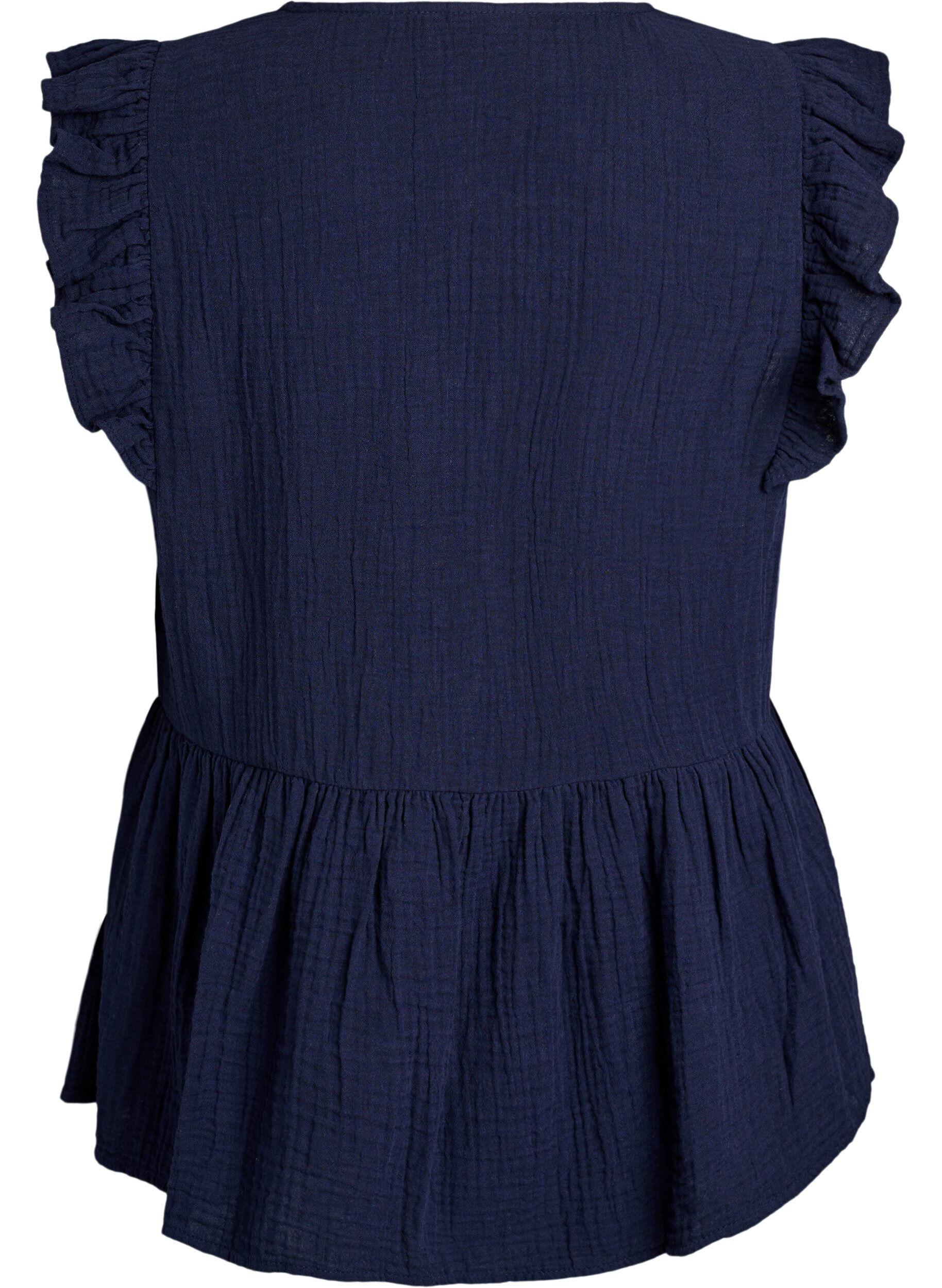 ZizzifashionSleeveless cotton muslin blouse with ruffles, Blue, Packshot image number 1