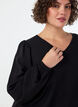 Viscose blouse with V-neck and balloon silhouette, Black, Model image number 3