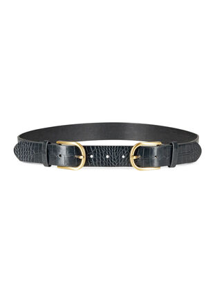 Imitation leather belt with 2 buckles, Black, Packshot image number 0