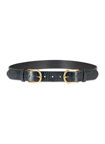 Imitation leather belt with 2 buckles, Black, Packshot image number 0