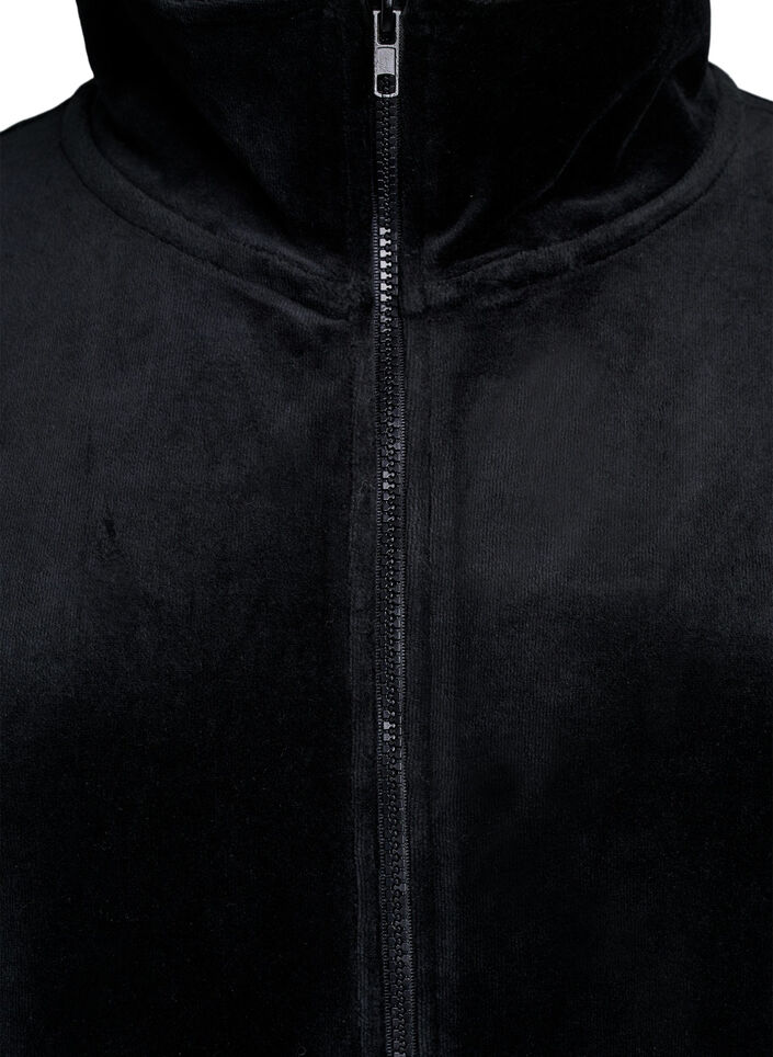 Velour dressing gown with zipper and pockets, Black, Packshot image number 2