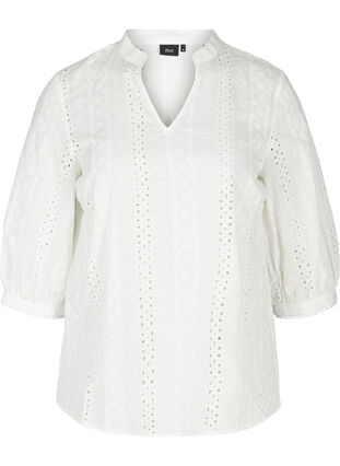Cotton blouse with broderie anglaise, Bright White, Packshot image number 0