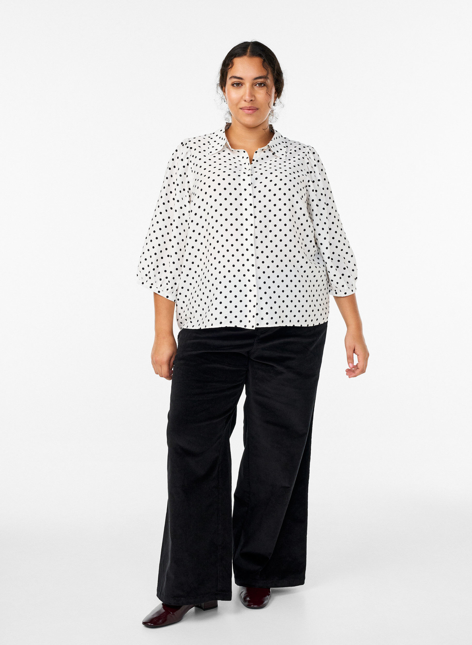 ZizzifashionShirt with dotted pattern and 3/4 sleeves, White, Model image number 1
