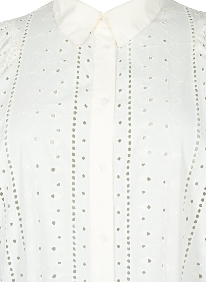 Cotton shirt dress with broderie anglaise, Off White, Packshot image number 2