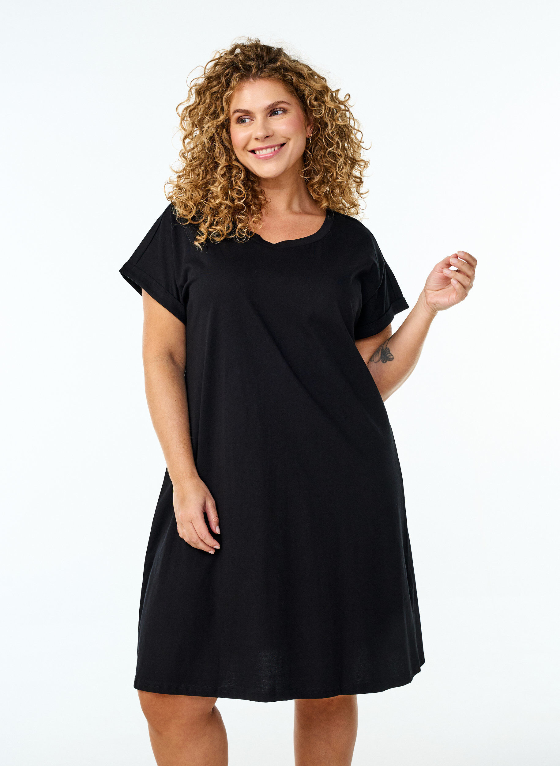 2-pack T-shirt dress with short sleeves, Black, Model