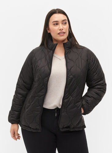 Quilted jacket with zip and pockets, Black, Model image number 0