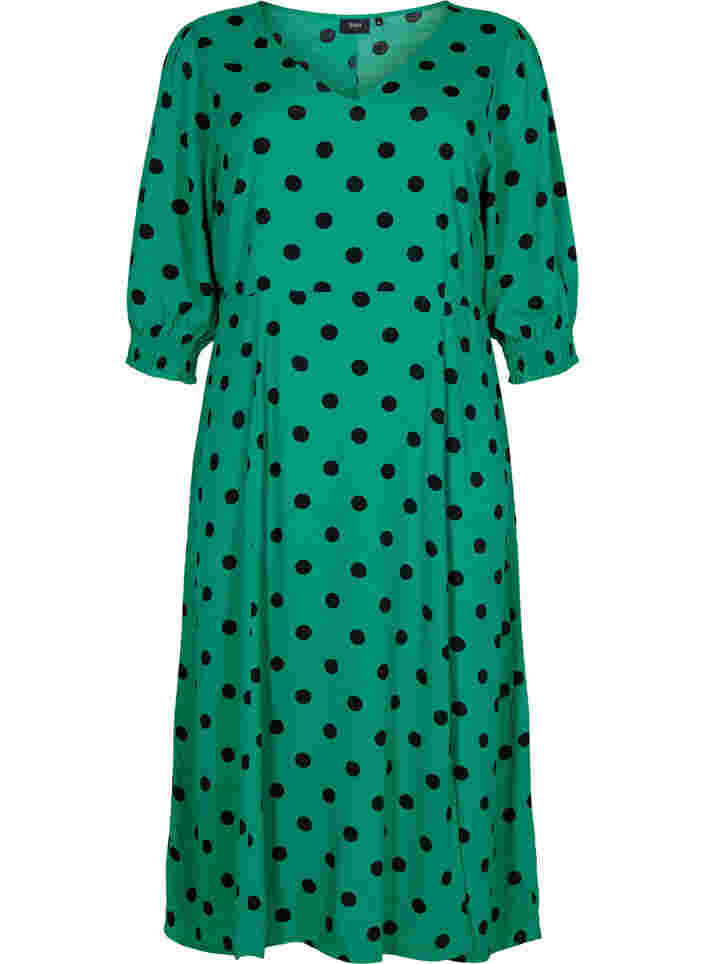 Polka dot viscose midi dress, Jolly Green Dot AOP, Packshot image number 0