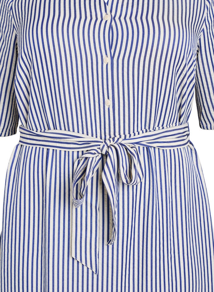 Ankle-length shirt dress with tie belt and stripes, Blue, Packshot image number 2