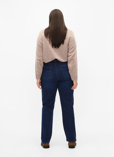 Extra high-waisted Megan jeans with regular fit, Dark blue, Model image number 1