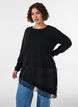 Knitted blouse with layered effect and lace trim, Black, Model image number 0