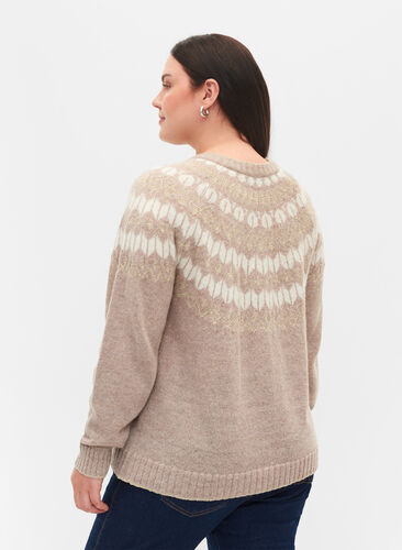 Patterned knit cardigan with wool, Simply Taupe Comb, Model image number 1